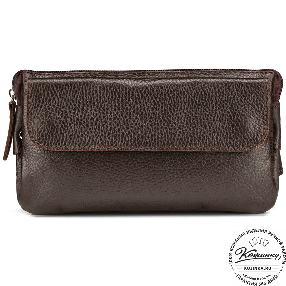 Кожаная сумка на пояс "Юнис" (тёмно-коричневая) 