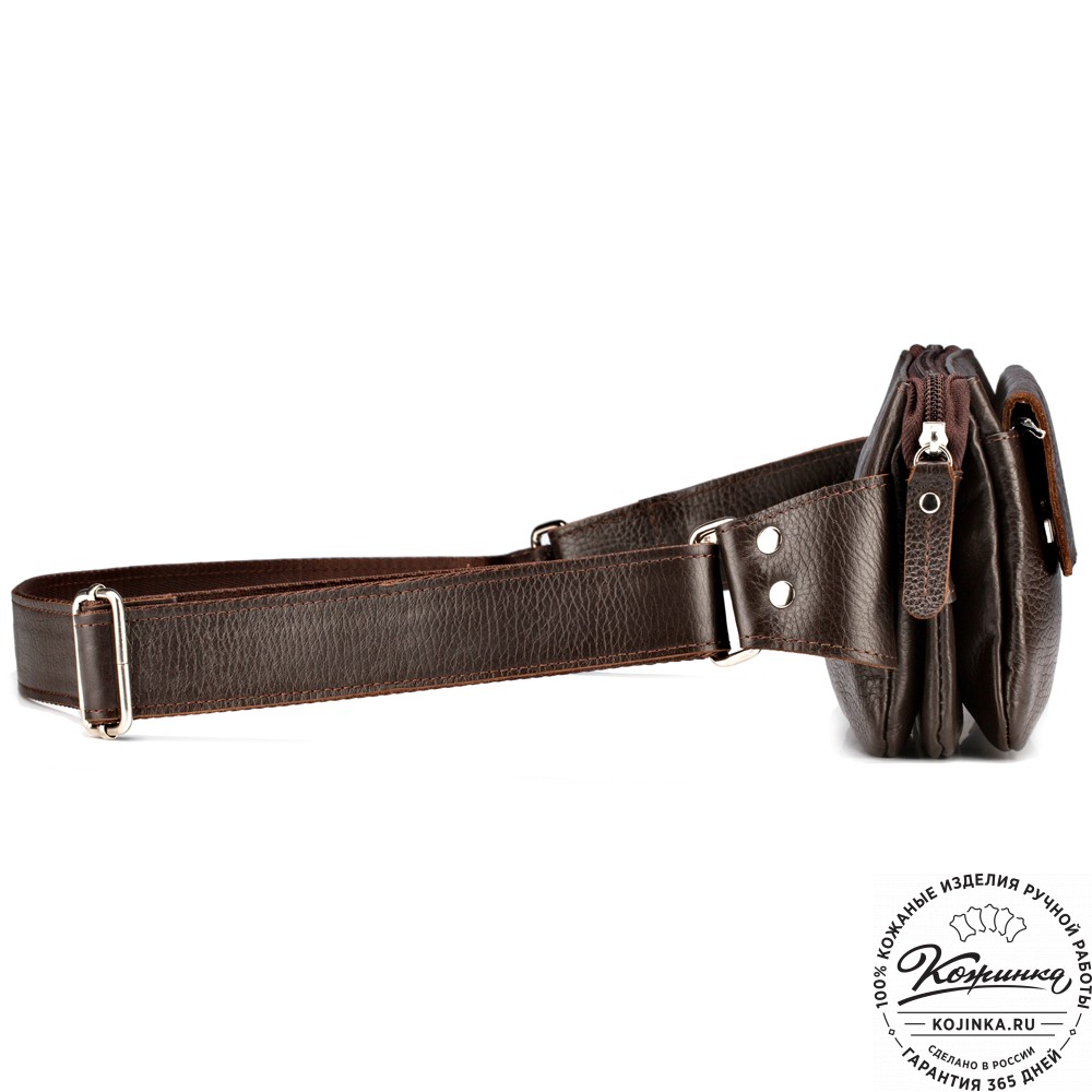 Кожаная сумка на пояс "Юнис" (тёмно-коричневая) 