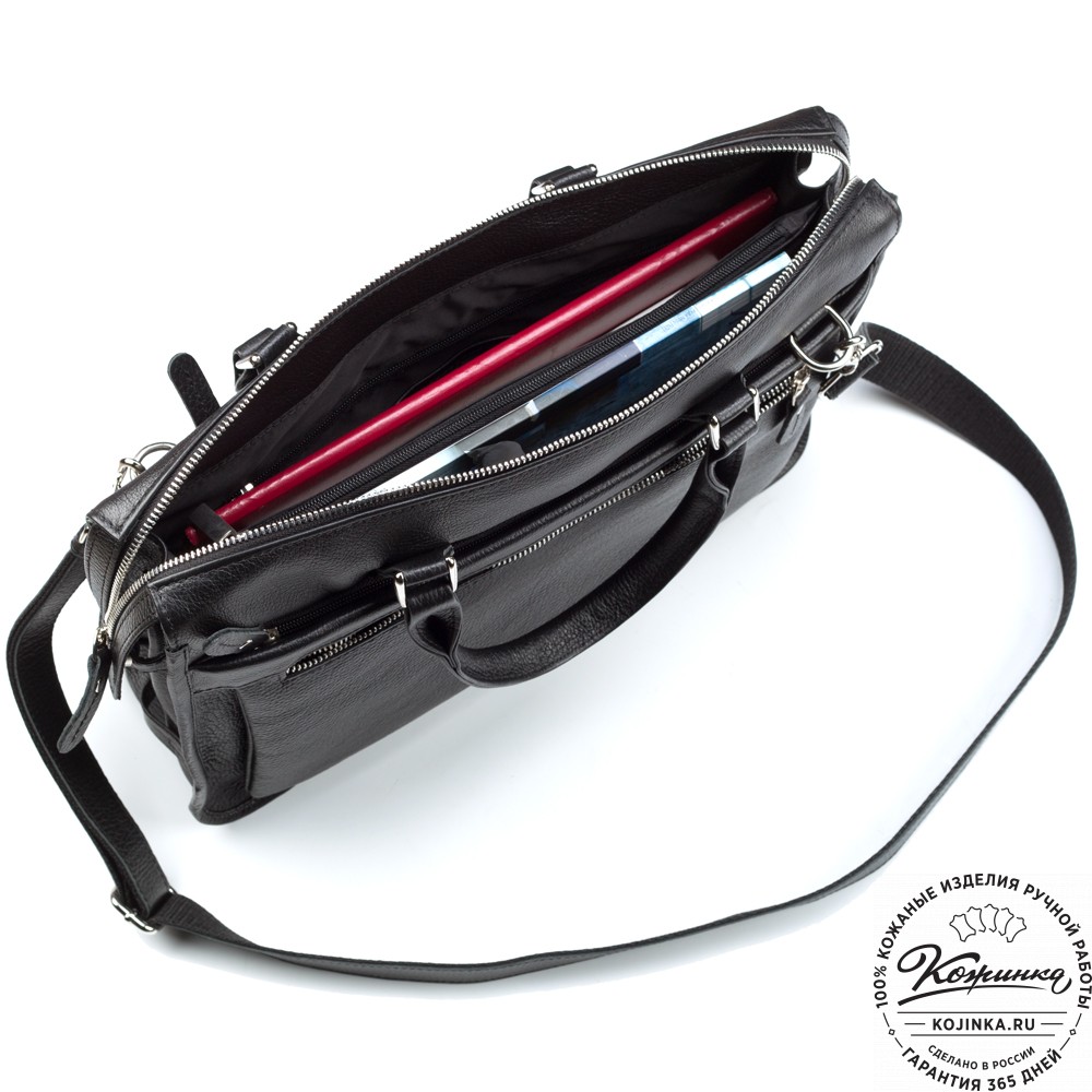 Кожаная деловая сумка "Вильямс" (чёрная) 