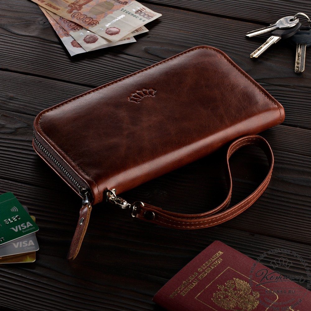 Кожаный клатч "Картер" (рыжий антик) 