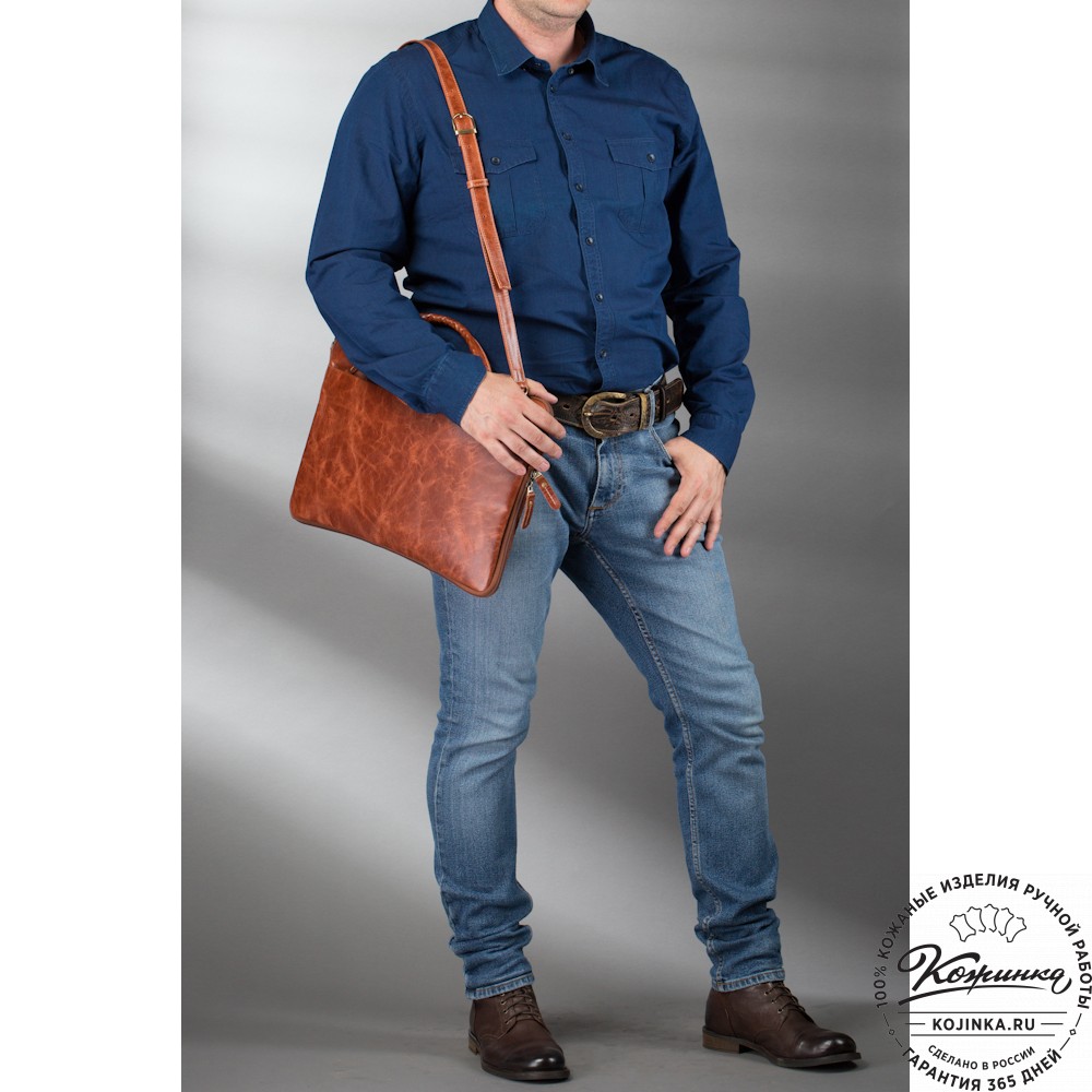 Кожаная деловая сумка "Ральф" (рыжий антик) 