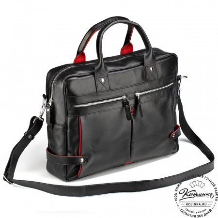 Кожаная деловая сумка "Роджер" (чёрная) 