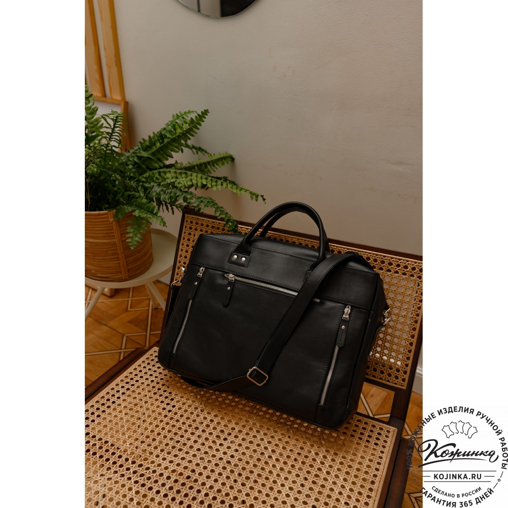 Кожаная деловая сумка "Спенсер" (чёрная) 