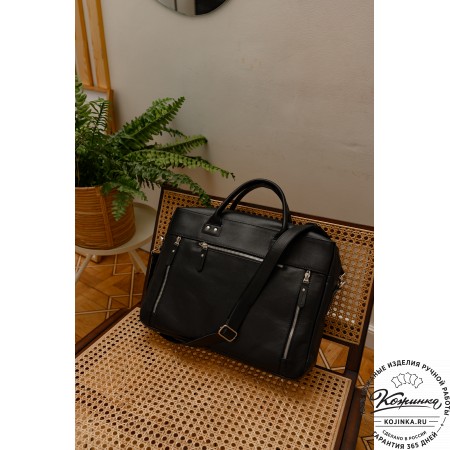 Кожаная деловая сумка "Спенсер" (чёрная) 