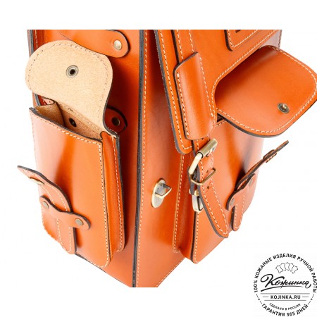 Кожаный ранец-портфель "Джон" (оранжевый)