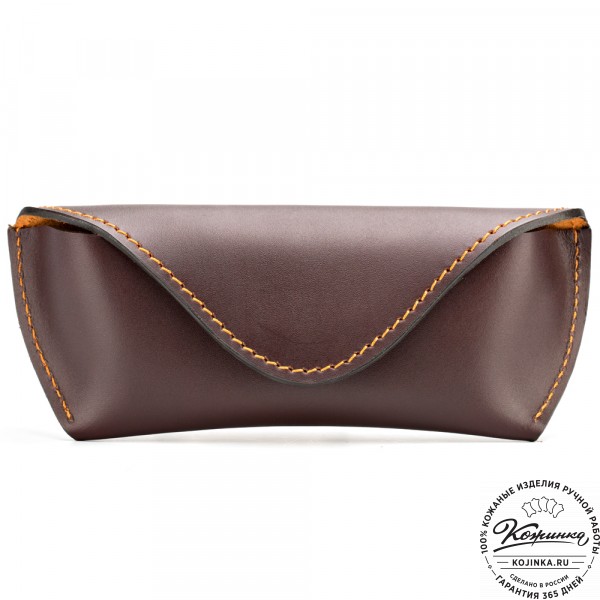 Кожаный футляр для очков из жёсткой кожи (коричневый). фото 1