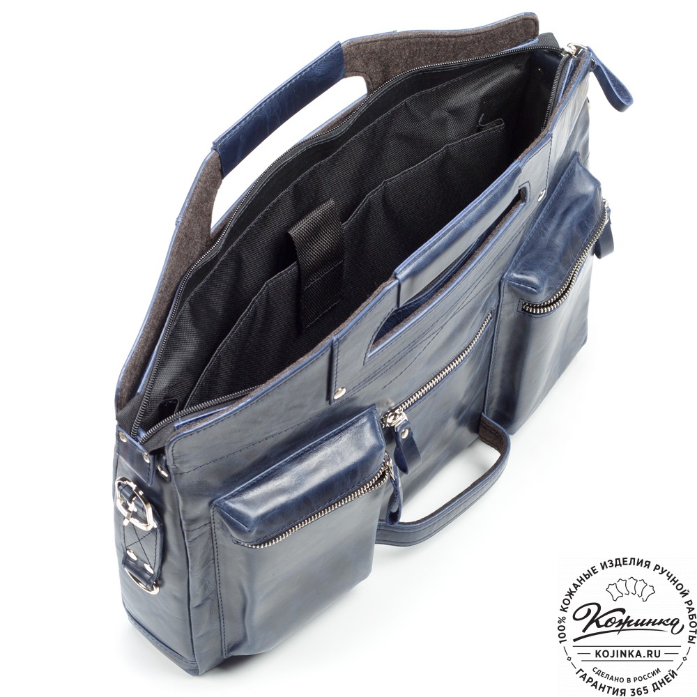 Кожаная деловая сумка "Диего" (синий антик)