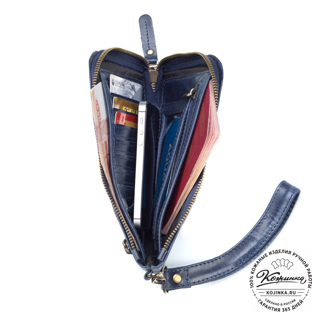 Кожаный клатч "Логан" (синий антик) 