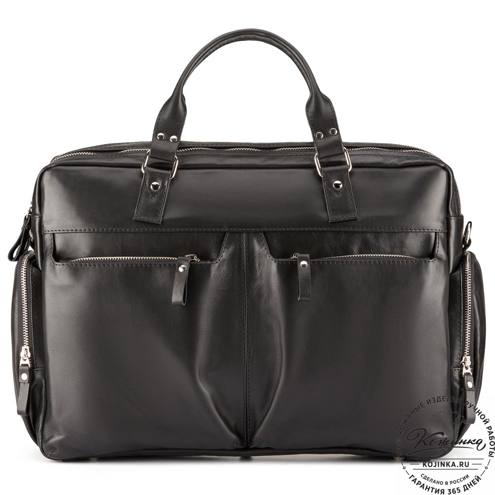 Кожаная деловая сумка для командировок "Бастилия" (чёрная)