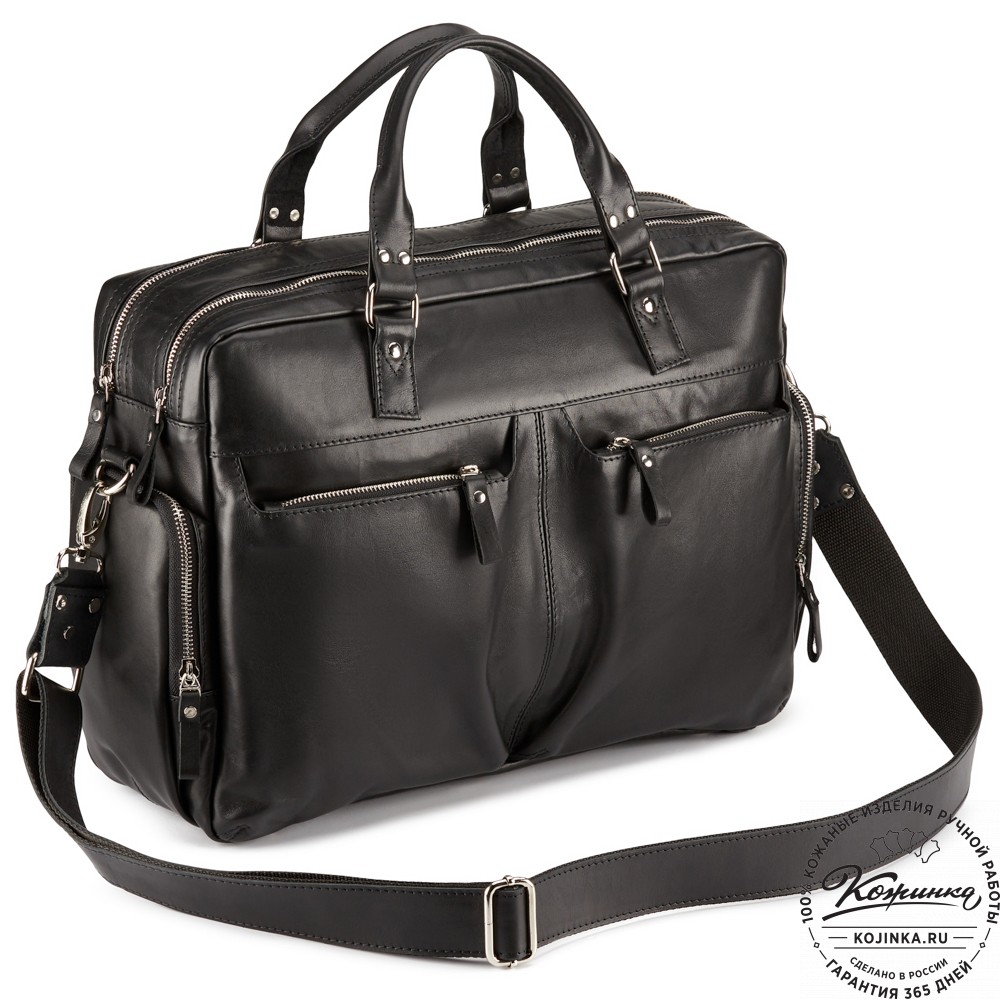 Кожаная деловая сумка для командировок "Бастилия" (чёрная)