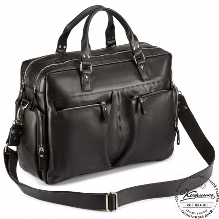 Кожаная деловая сумка для командировок "Бастилия" (чёрная)