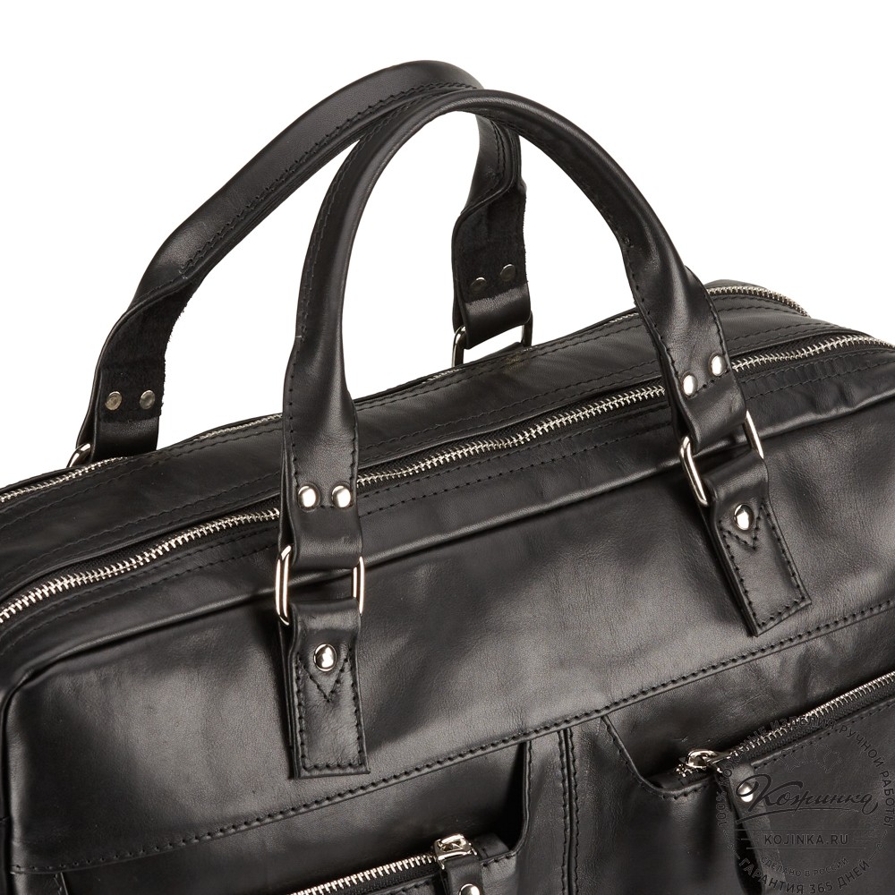 Кожаная деловая сумка для командировок "Бастилия" (чёрная)