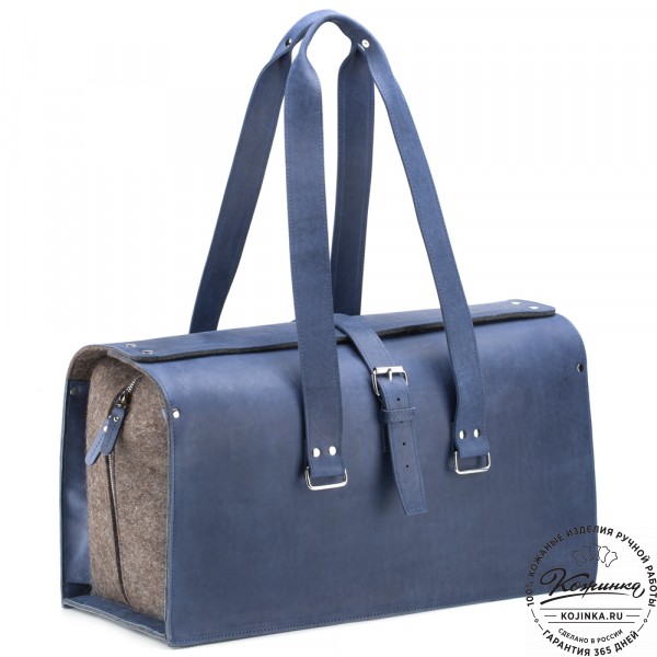 Кожаная дорожная сумка "Гамильтон" (синий крейзи). фото 1