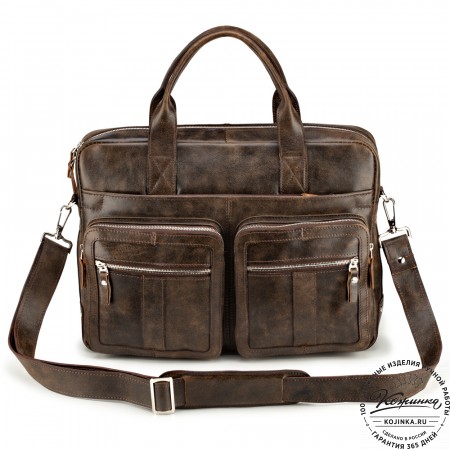 Кожаная деловая сумка "Гильермо" (коричневая наппа) 