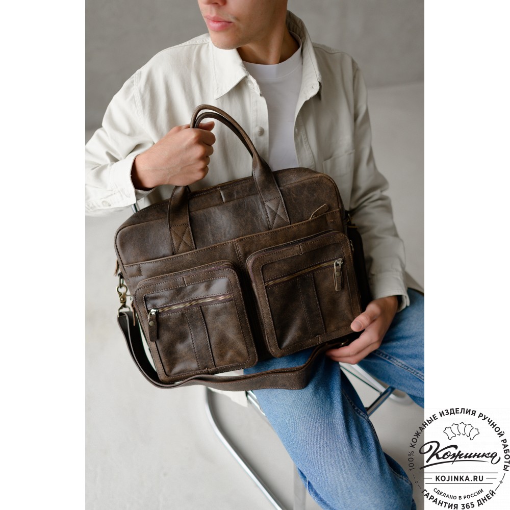 Кожаная деловая сумка "Гильермо" (коричневая наппа) 