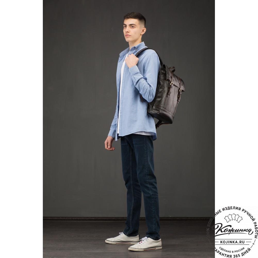 Кожаный рюкзак "Бэнжамин" (синий перламутр)