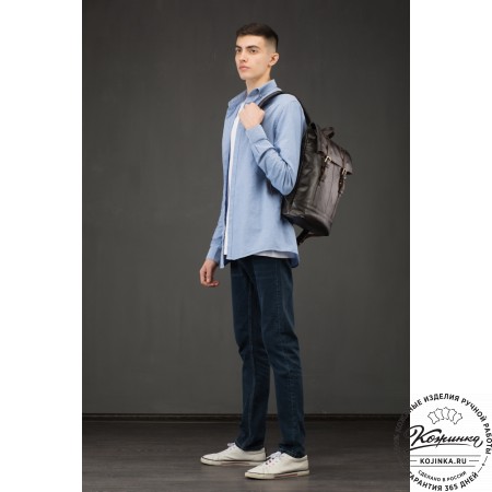 Кожаный рюкзак "Бэнжамин" (синий перламутр)