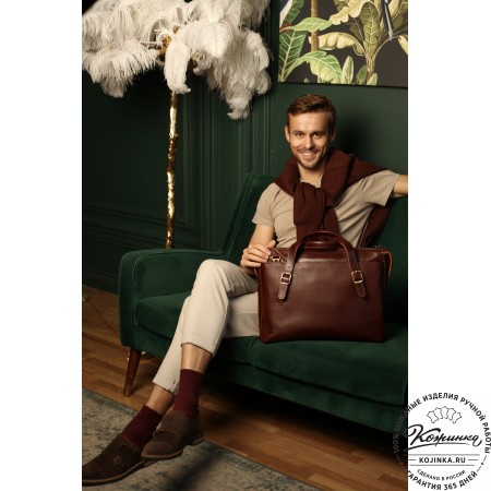 Кожаная деловая сумка "Франклин" (синий крейзи)