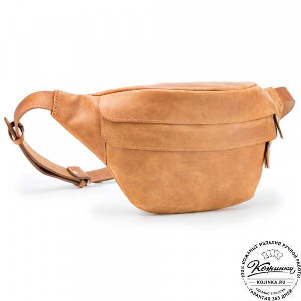 Кожаная сумка на пояс "Камиль" (песочный крейзи) . фото 1