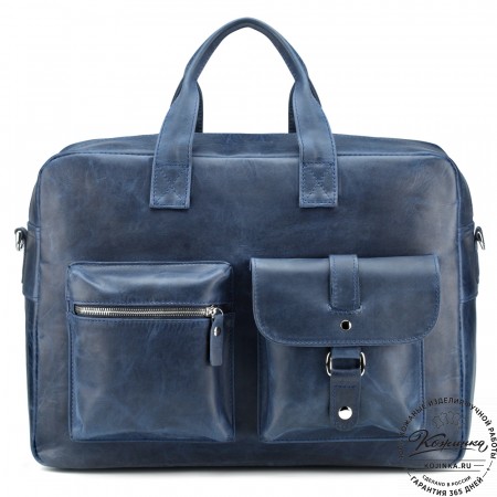 Кожаная деловая сумка "Райли" (синий воск) 
