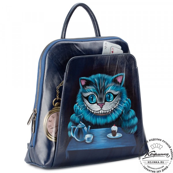 Женский кожаный рюкзак "Джорджия"  "Чешир за чаем" . фото 1