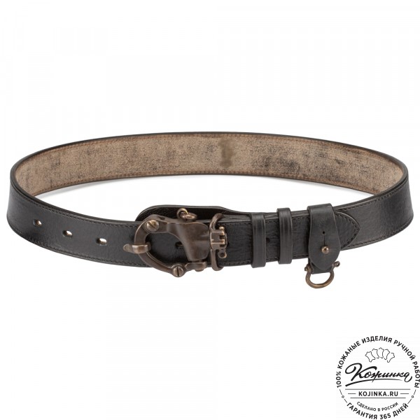 Кожаный мужской ремень ручной работы "Ларсен" (черный). фото 1