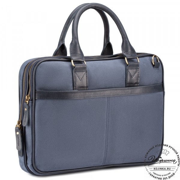 Деловая кожаная сумка "Рудольф" (синий крейзи фактура). фото 1