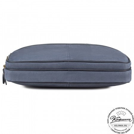 Деловая кожаная сумка "Рудольф" (синий крейзи фактура)