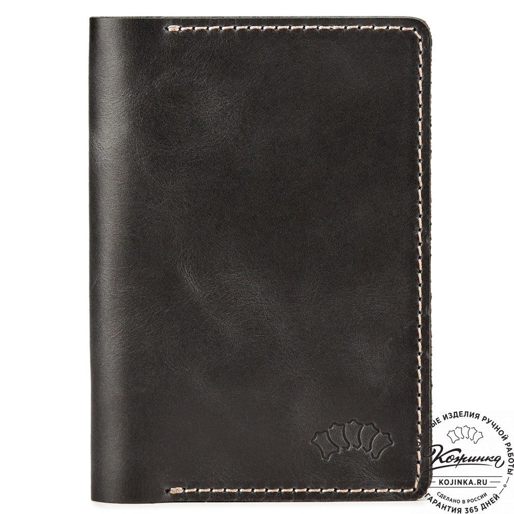 Кожаная обложка на паспорт "Сеул" (чёрная)