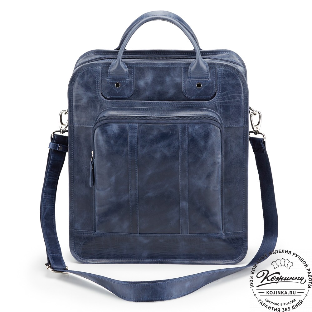 Кожаный рюкзак-сумка "Майкл" (синий антик)