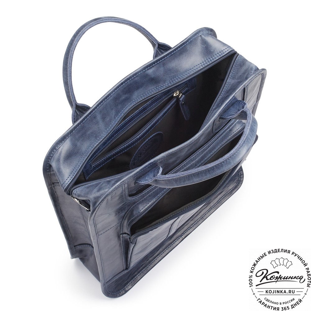 Кожаный рюкзак-сумка "Майкл" (синий антик)