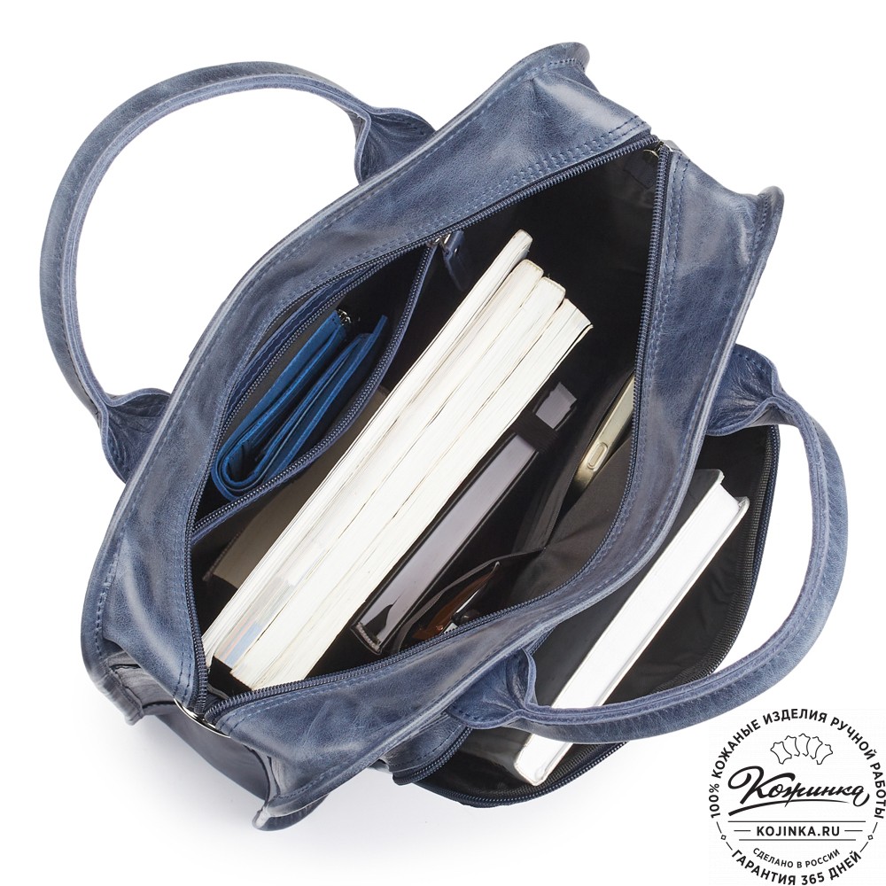 Кожаный рюкзак-сумка "Майкл" (синий антик)
