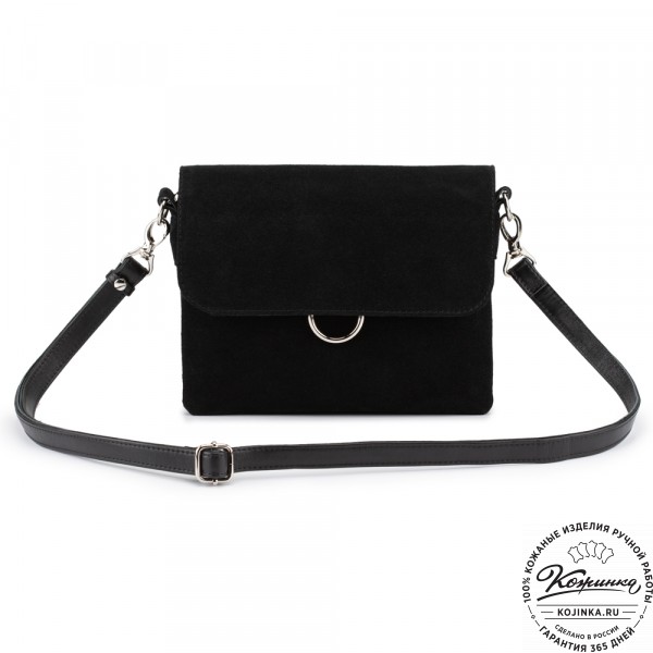 Женская сумка из кожи и замши  "Мишель мини" (чёрная). фото 1