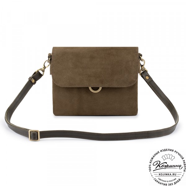 Женская сумка из кожи и замши  "Мишель мини" (хаки). фото 1