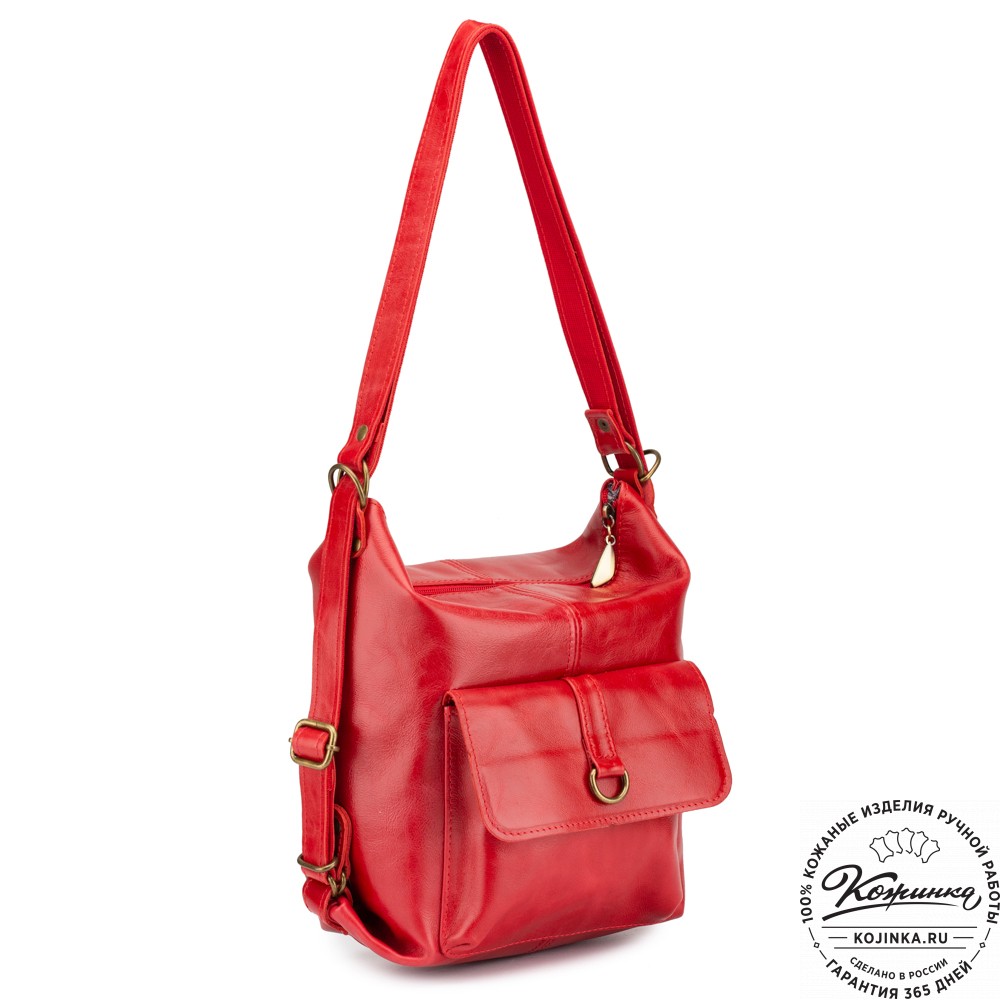 Женская кожаная сумка-рюкзак "Ника" (красная)