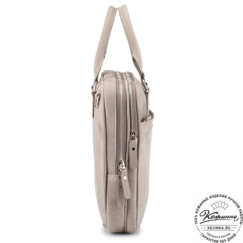 Деловая кожаная сумка "Рудольф" (серый крейзи фактура)