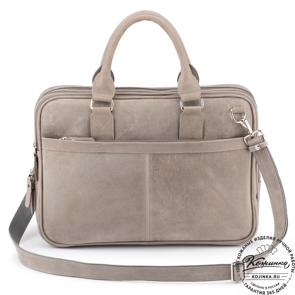 Деловая кожаная сумка "Рудольф" (серый крейзи фактура)