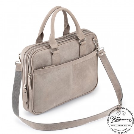 Деловая кожаная сумка "Рудольф" (серый крейзи фактура)
