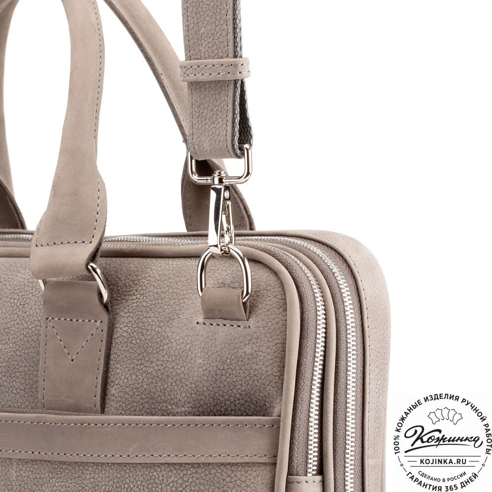 Деловая кожаная сумка "Рудольф" (серый крейзи фактура)