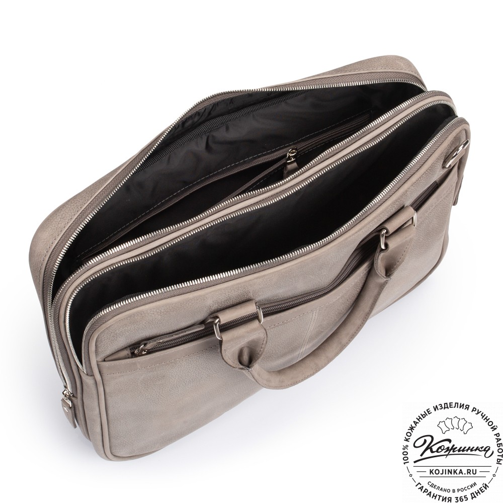 Деловая кожаная сумка "Рудольф" (серый крейзи фактура)