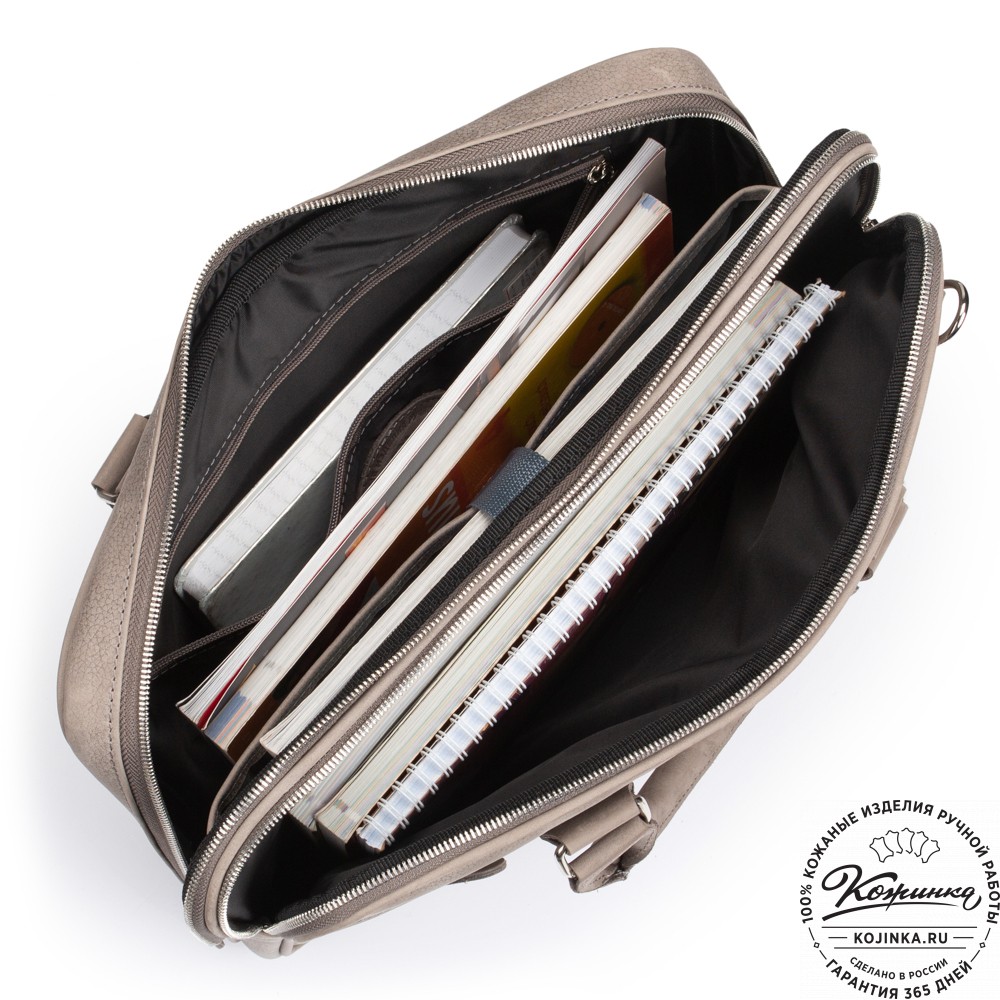 Деловая кожаная сумка "Рудольф" (серый крейзи фактура)