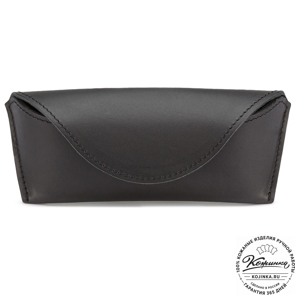 Кожаный футляр для очков с перегородкой  (чёрный) 