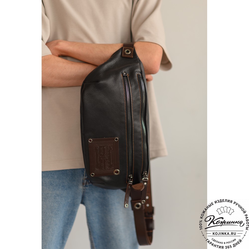 Кожаная нагрудная сумка "Мельбурн" (черная)