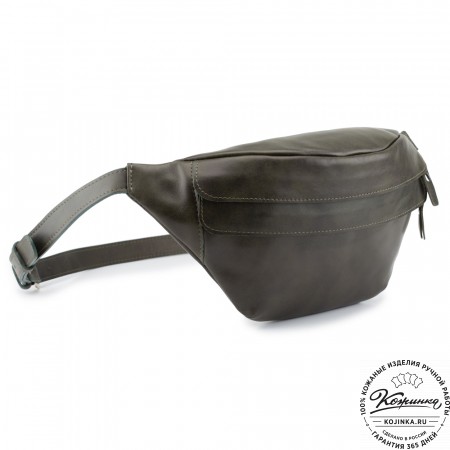 Кожаная сумка на пояс "Камиль" (хаки гладкая кожа) 