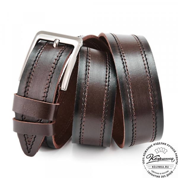 Кожаный мужской ремень "Рекрут NEW" (тёмно-коричневый). фото 1