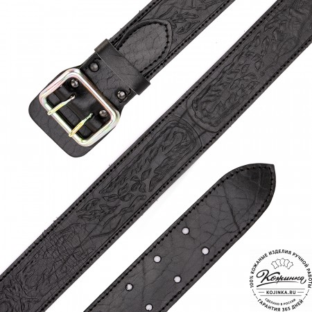 Кожаный ремень "Гренадёр"  тиснёный (чёрный)