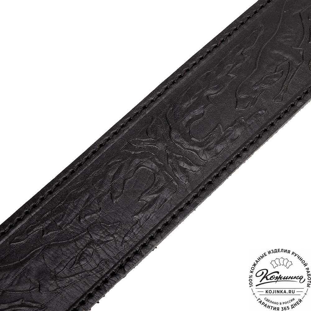 Кожаный ремень "Гренадёр"  тиснёный (чёрный)