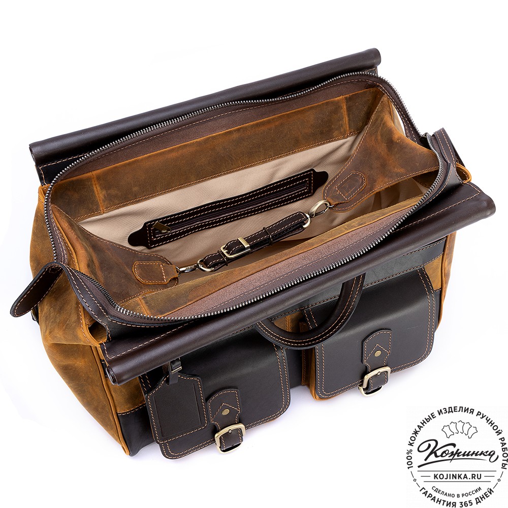 Кожаный дорожный саквояж "Большой" (рыжий крейзи)
