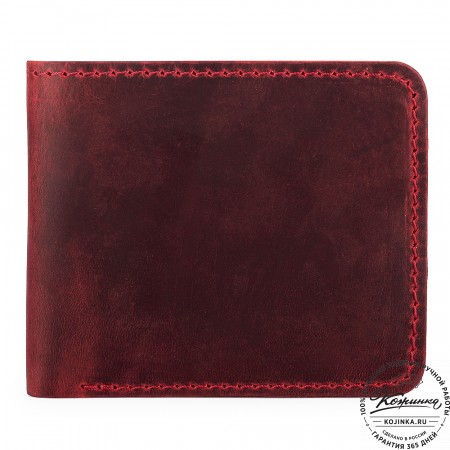 Кожаный бумажник "Рокки" (красный крейзи)