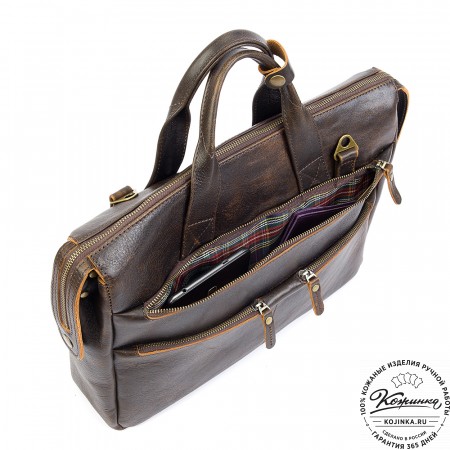 Кожаная деловая сумка "Марк" (коричневый эксклюзив)